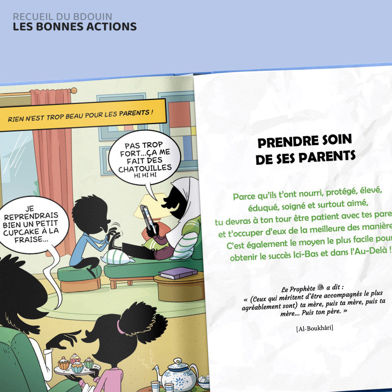 Livre pour enfant "Le Recueil des Bonnes Actions" de BDouin, couverture colorée avec illustrations attrayantes.