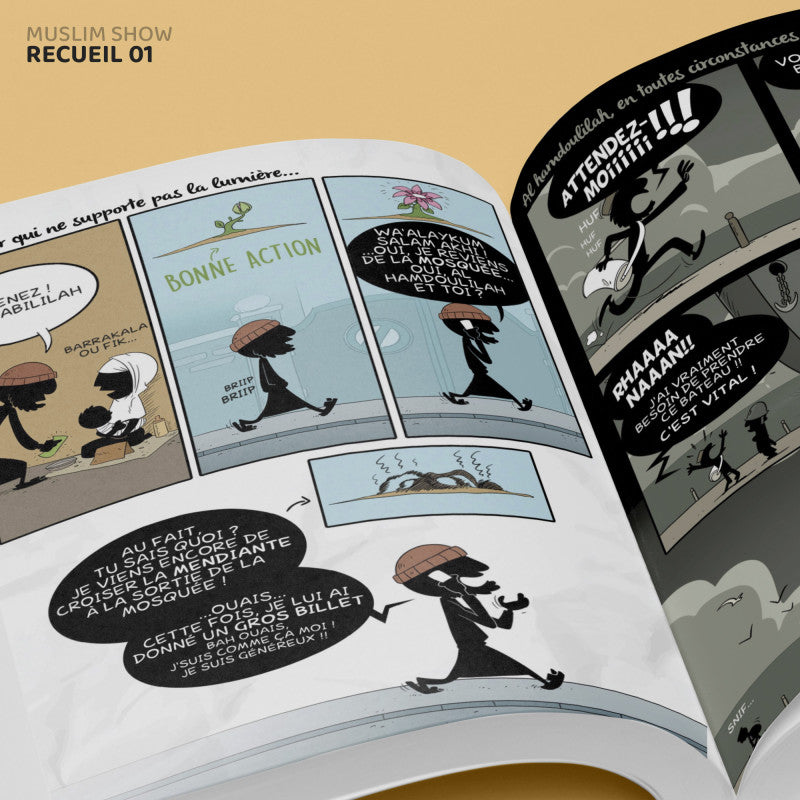 Livre pour enfants "Le Recueil du Muslim Show" Tome 1 de Bdouin, couverture avec titre coloré et illustrations attrayantes.