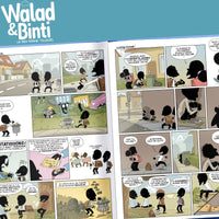 Livre pour enfant "Walad et Binti" de Bdouin, illustré, avec couverture colorée et titre visible.