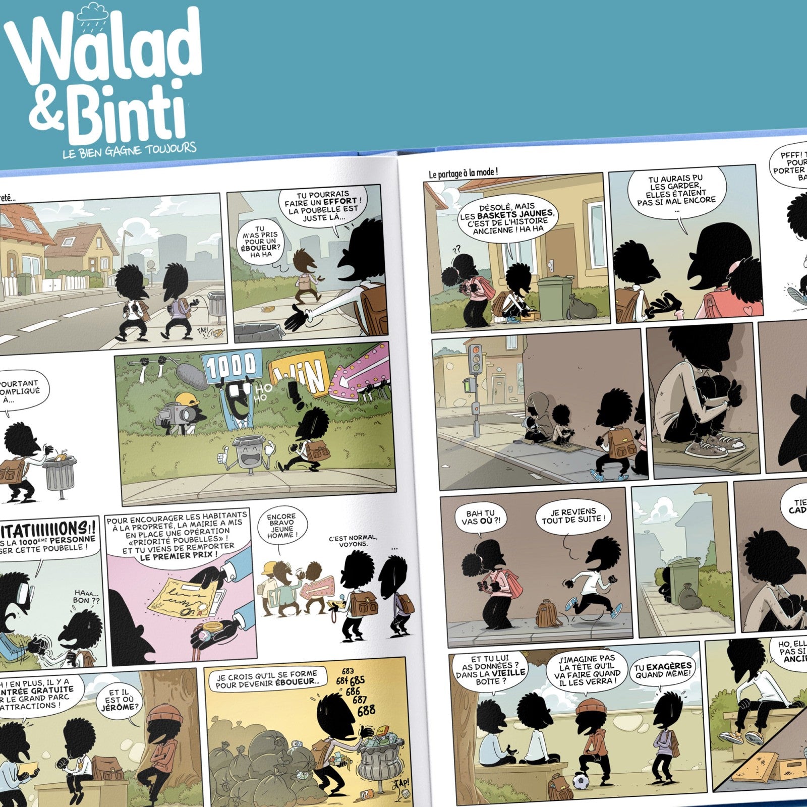 Livre pour enfant "Walad et Binti" de Bdouin, illustré, avec couverture colorée et titre visible.