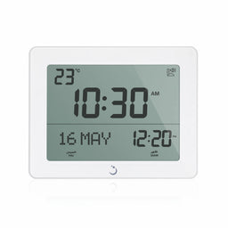 Horloge de bureau Al Fajr avec appel à la prière, appareil électronique blanc, affichage numérique, design moderne et fonction pratique