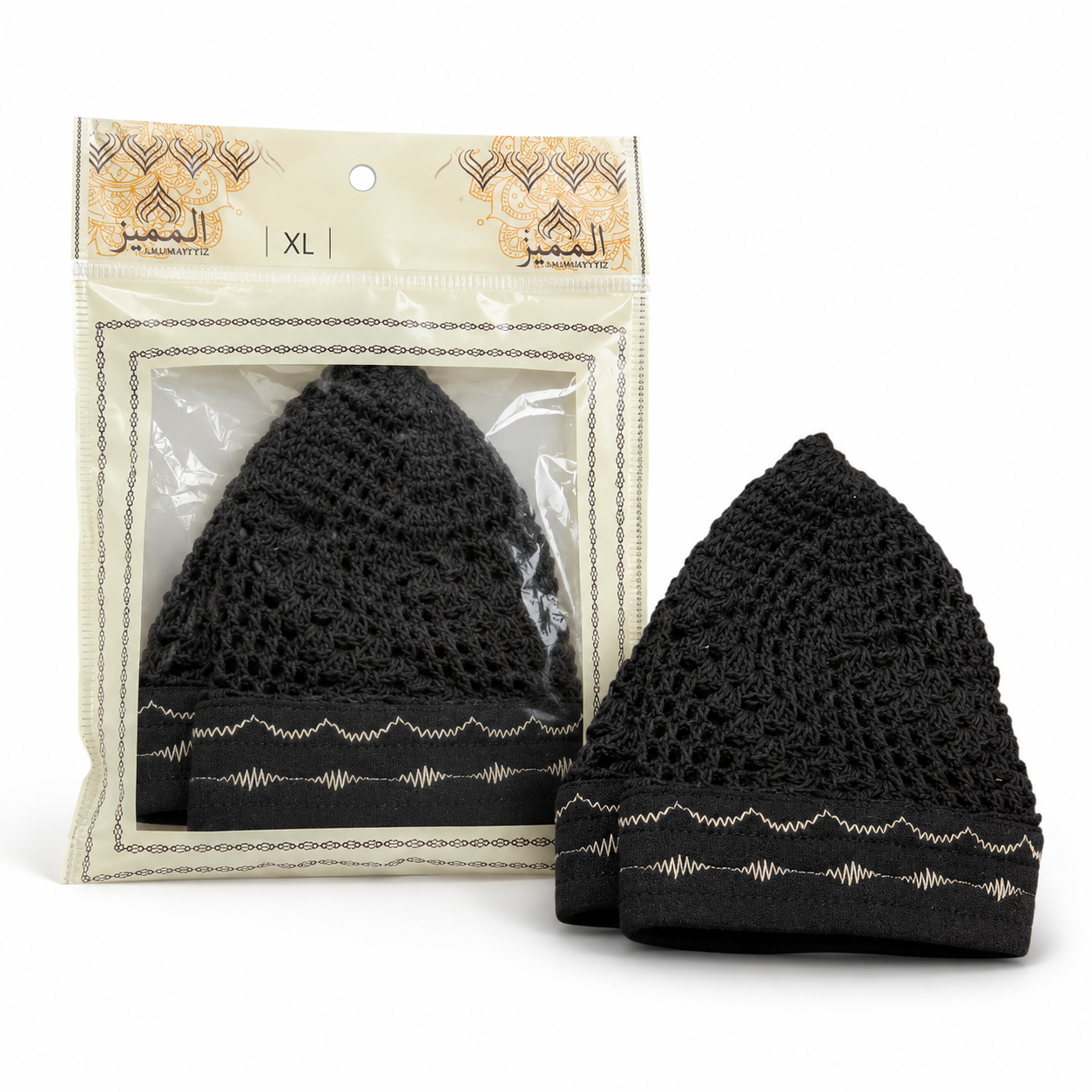 Chéchia égyptienne artisanale pour homme vue arrière avec finition tricotée à la main