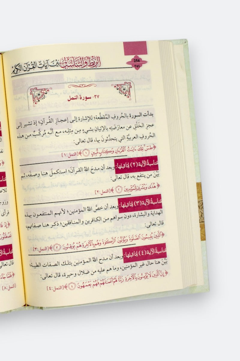 Livre arabe sur la cohérence entre les versets du Coran, affichant les trois volumes de Mohamed El Sayed Madi.