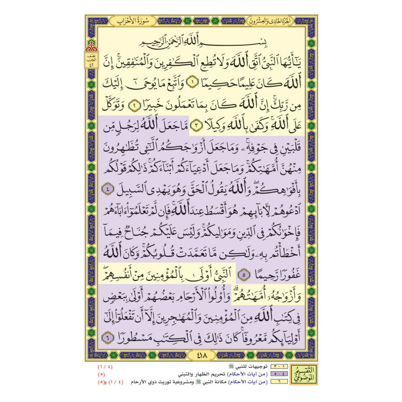 Coran avec division thématique en arabe, édition دار غار حراء, pages ouvertes montrant le texte coranique et la structure thématique.