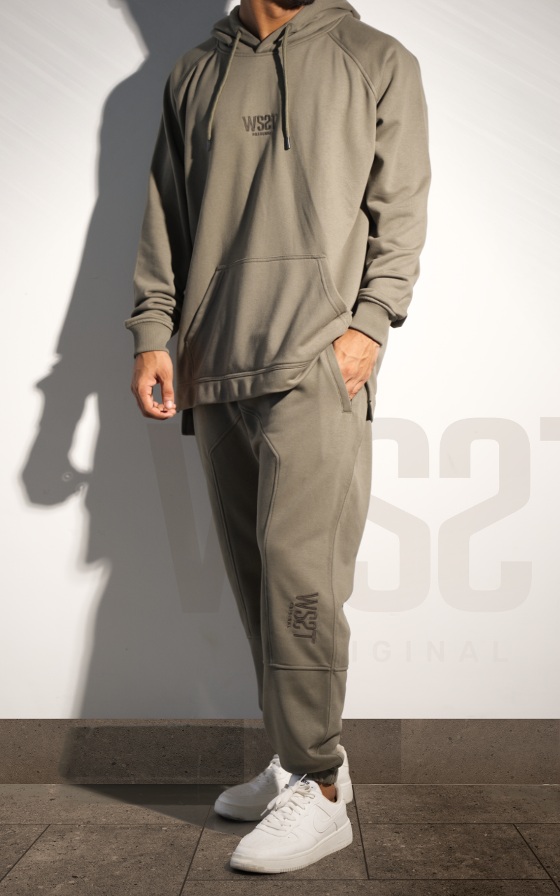 Ensemble jogging Terry kaki pour homme, tenue complète avec sweat à capuche