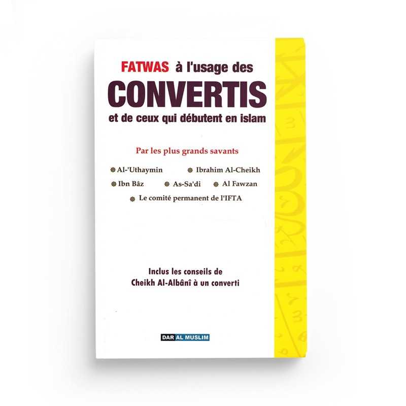 Livre Dar Al Muslim sur les fatwas pour convertis et débutants en islam, couverture avec titre et logo.