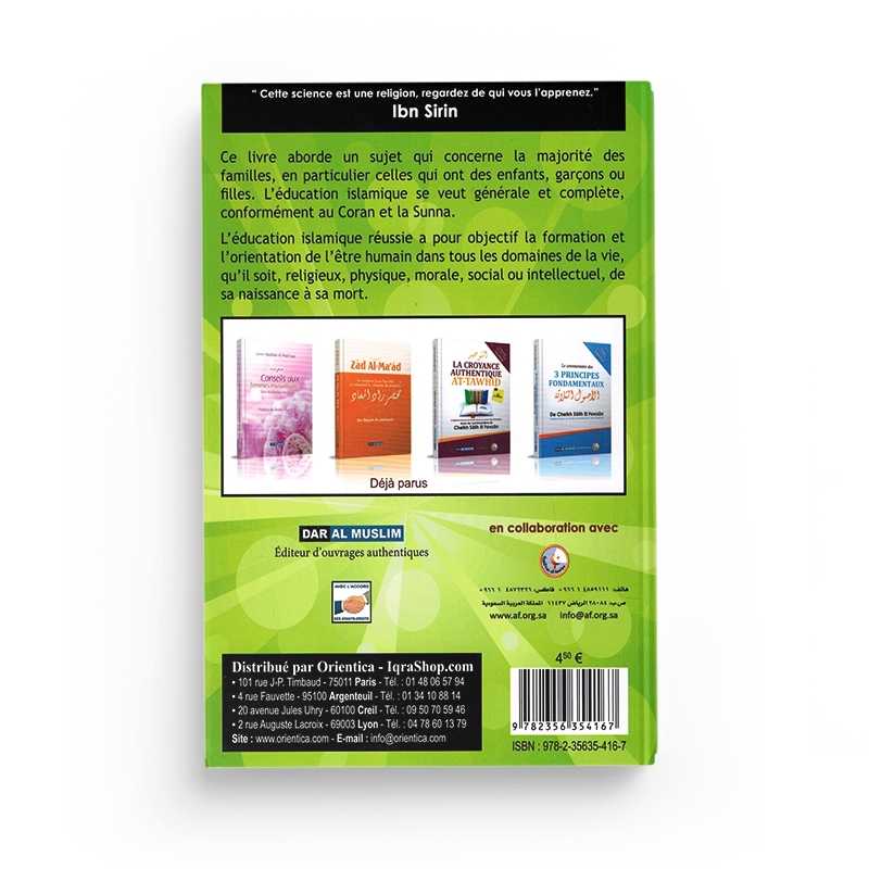 Livre de Dar Al Muslim sur l'éducation des enfants à la lumière du Coran et de la Sunna par Salih Al Fawzan, couverture avec titre visible.