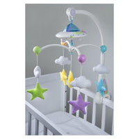 Mobile bébé coranique lumineux « Lune Étoiles » de Desi Doll, jeu électronique avec télécommande, décor bébé apaisant et éducatif.