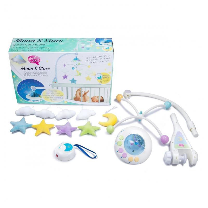 Mobile bébé coranique lumineux avec étoiles et lune, télécommandé, pour jeux électroniques pour enfants de la marque Desi Doll.