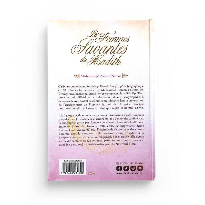 Livre "Les Femmes Savantes du Hadith" par Muhammad Akram Nadwi, édition Al Imam, couverture avec titre et logo en fond blanc.
