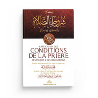 Livre Édition Imam Malik expliquant les conditions, piliers et obligations de la prière, couverture avec titre en arabe et français.