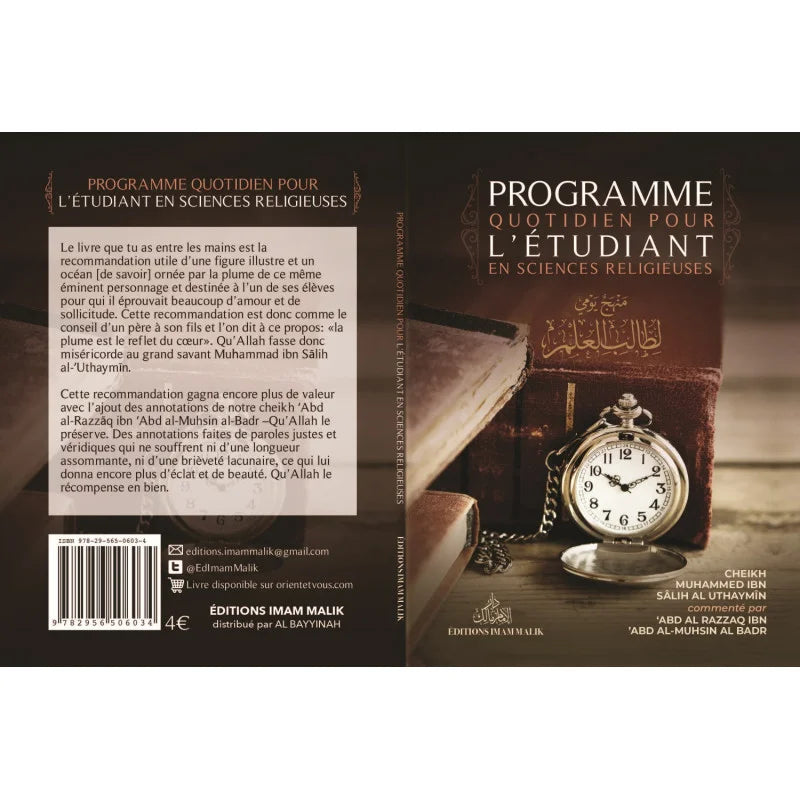 Livre en français, Programme Quotidien pour l'Étudiant en Sciences Religieuses de Cheikh Al Uthaymin, avec annotations de Cheikh Abd al-Razzâq.
