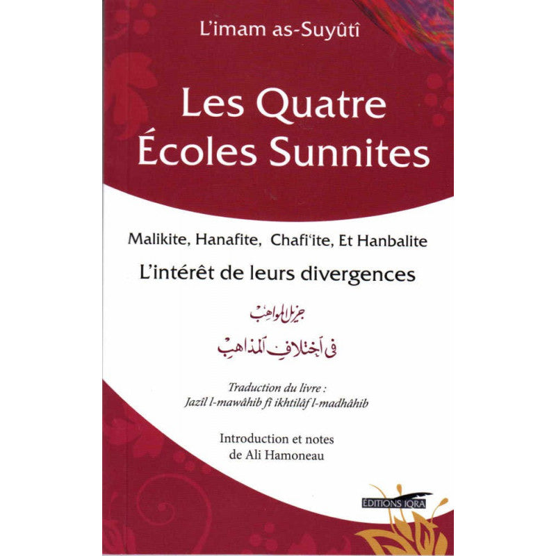 Livre des Quatre Écoles Sunnites par Edition IQRA, couverture illustrée avec titre en texte visible.