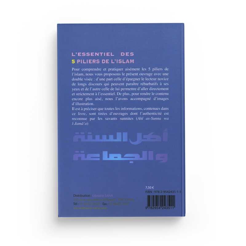 Livre intitulé "L'Essentiel des 5 Piliers de l'Islam" de Mahboub Moussaoui, édition Sabil, avec couverture blanche et texte visible.
