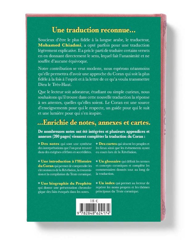 Coran en français, traduction de Mohamed Chiadmi, édition Tawhid, format 14x21 cm, livre religieux islamique.