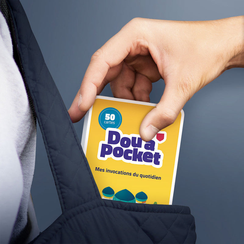 Jeu éducatif DOU’A POCKET d’Educatfal avec 50 cartes d'invocations quotidiennes en arabe, français et phonétique.