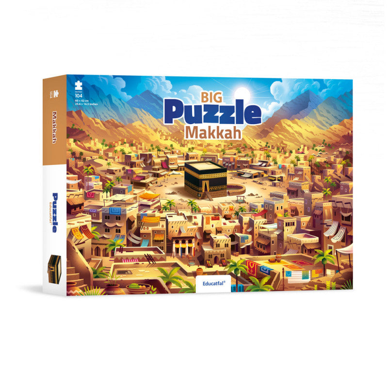 Puzzle éducatif Big Makkah d'Educatfal avec 104 pièces, illustration détaillée de la ville sacrée pour l'apprentissage.