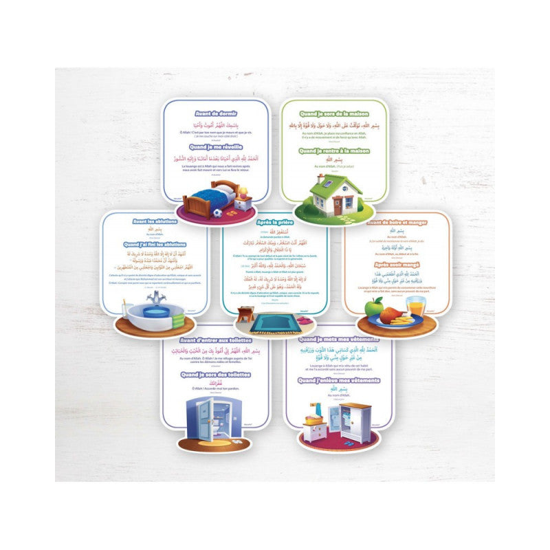 Mes Premières Invocations poster by Educatfal featuring 7 cards to hang in Arabic and French for educational use.