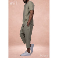 Ensemble homme WASSAT avec sarouel et tee-shirt 100% coton en noir, gris, vert, beige ou bleu ciel, vêtements décontractés.