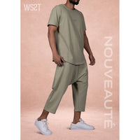 Ensemble homme WASSAT avec sarouel et T-shirt en coton, disponible en noir, gris, vert, beige et bleu ciel.