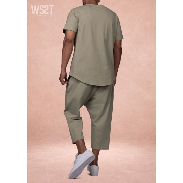 Ensemble homme WASSAT avec sarouel et t-shirt en coton noir, gris, vert, beige ou bleu ciel, vêtements confortables.