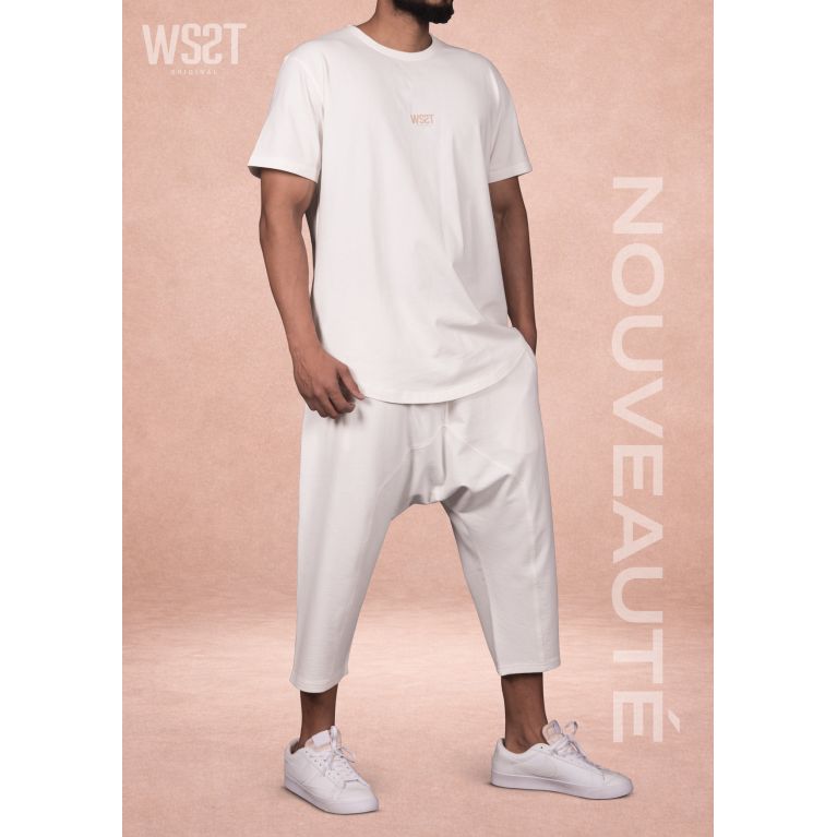 Ensemble homme WASSAT composé d’un sarouel et d’un tee-shirt en coton noir, gris, vert, beige ou bleu ciel.