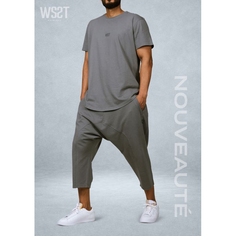 Ensemble homme WASSAT Sarouel et T-shirt en coton noir, gris, vert, beige ou bleu ciel, vêtements décontractés pour homme.