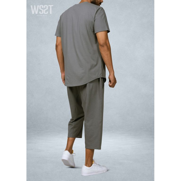 Ensemble homme WASSAT avec sarouel et tee-shirt en coton noir, gris, vert, beige ou bleu ciel, vêtements décontractés.