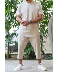 Ensemble homme WASSAT avec sarouel et tee-shirt en coton beige, noir, gris, vert ou bleu ciel, vêtements décontractés.