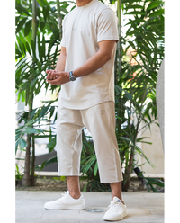Ensemble homme WASSAT avec sarouel et tee-shirt en coton beige, noir, gris, vert ou bleu ciel, vêtements confortables et tendance.