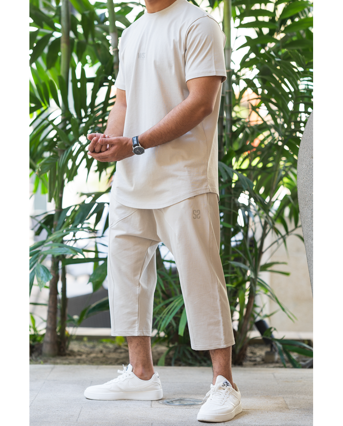 Ensemble homme WASSAT avec sarouel et tee-shirt en coton beige, noir, gris, vert ou bleu ciel, vêtements confortables et tendance.