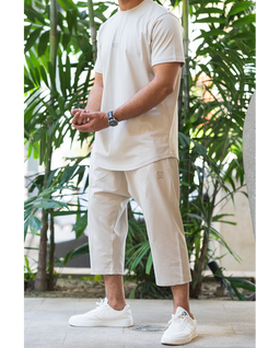 Ensemble homme WASSAT avec sarouel et tee-shirt en coton beige, noir, gris, vert ou bleu ciel, vêtements confortables et tendance.