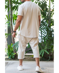 Ensemble homme WASSAT avec sarouel et tee-shirt en coton beige, noir, gris, vert ou bleu ciel, vêtements confortables et décontractés.