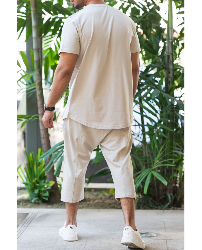 Ensemble homme WASSAT avec sarouel et tee-shirt en coton beige, noir, gris, vert ou bleu ciel, vêtements confortables et décontractés.