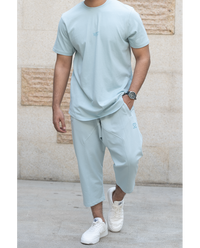 Ensemble sarouel et tee-shirt WASSAT pour homme en coton, couleurs bleu ciel, noir, gris, vert, beige, vêtements confortables.