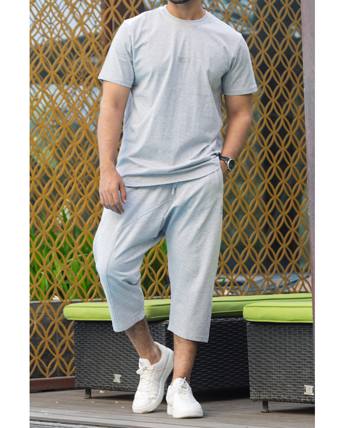Ensemble sarouel et tee-shirt homme WASSAT en coton gris, confortable, look décontracté, vêtements homme tendance.