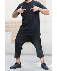 Ensemble homme WASSAT avec sarouel et tee-shirt en coton noir, gris, vert, beige ou bleu ciel, vêtements confortables et tendance.