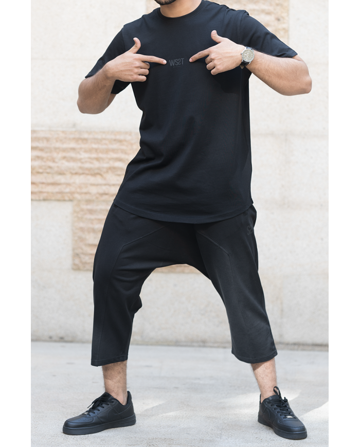Ensemble homme WASSAT avec sarouel et tee-shirt en coton noir, gris, vert, beige ou bleu ciel, vêtements confortables et tendance.