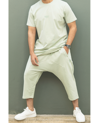 Ensemble homme WASSAT avec sarouel et tee-shirt en coton vert, noir, gris, beige ou bleu ciel, vêtements confortables et stylés.