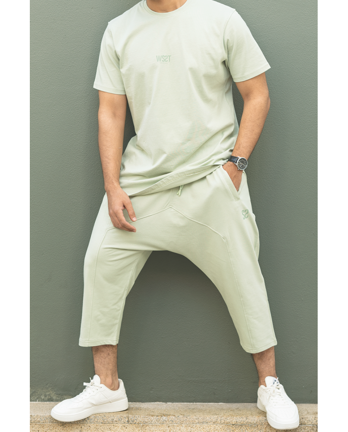 Ensemble homme WASSAT avec sarouel et tee-shirt en coton vert, noir, gris, beige ou bleu ciel, vêtements confortables et stylés.