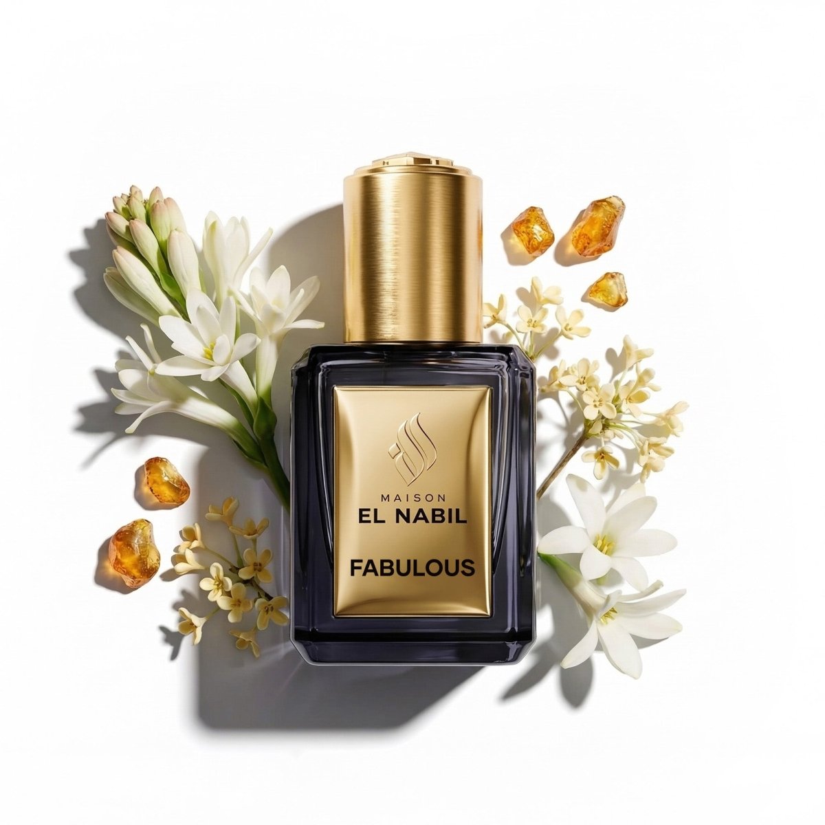 Parfum Nabil Roll-On Fabulous 5ml, flacon en verre avec applicateur à bille, parfum floral oriental aux fleurs blanches et notes ambrées.
