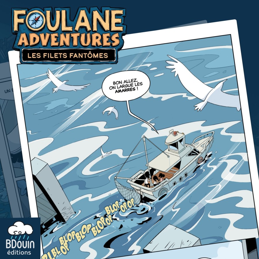 Aperçu illustré de Foulane Adventures tome 1 : départ du bateau et personnages quittant le quai.