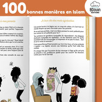 Livre pour enfants Bdouin illustrant les 100 bonnes manières en Islam, couverture colorée avec des illustrations éducatives.