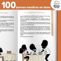 Livre pour enfants Bdouin illustré des 100 Bonnes Manières en Islam, pages colorées avec illustrations éducatives.