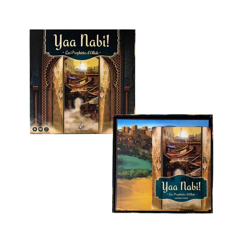 Jeu éducatif Yaa Nabi! Les Prophètes d'Allah par Hadieth Benelux, illustré avec des cartes et éléments éducatifs.