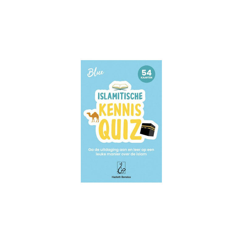 Jeu éducatif Quiz Connaissance sur l'Islam Hadieth Benelux avec 54 cartes en version française, couleurs turquoise.