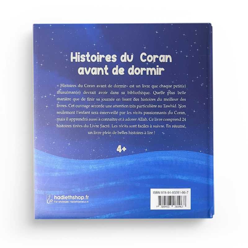 Livre pour enfants Histoires du Coran avant de dormir par Hadieth Benelux, destiné aux enfants à partir de 4 ans, couverture illustrée.