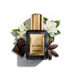 Roll-on parfum Musc Halima Nabil, flacon de 5 ml avec applicateur roll-on pour une fragrance douce et sensuelle.