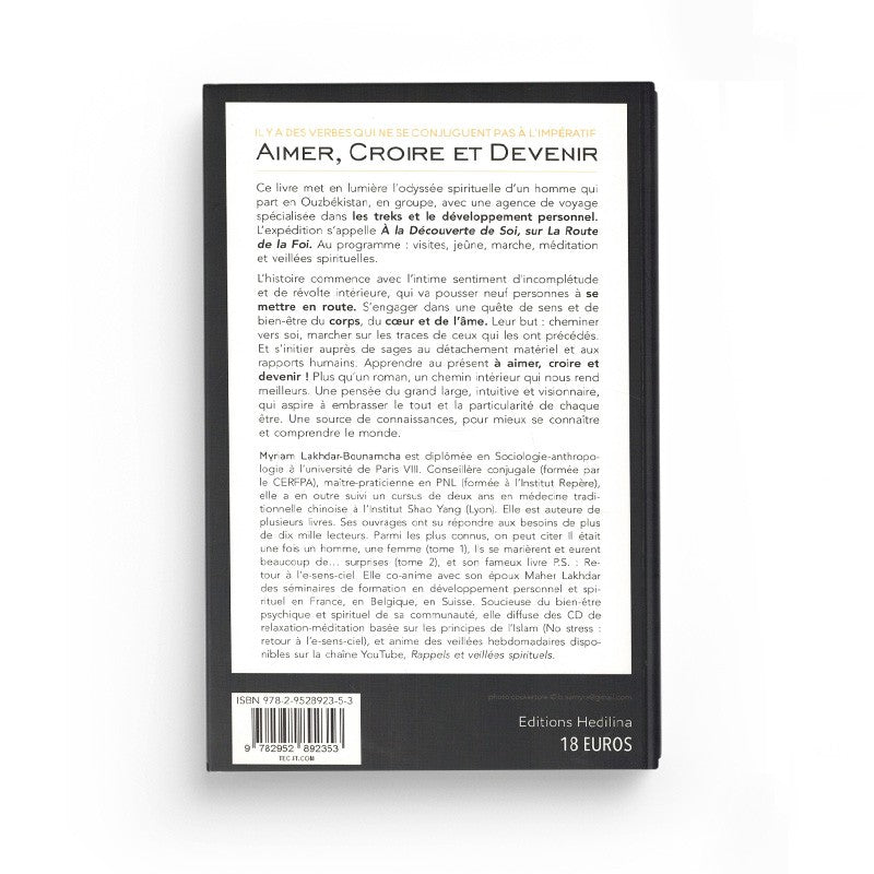 Livre "Aimer, Croire et Devenir" de Myriam Lakhdar, publié par Hedlina Édition, couverture avec titre et auteur.