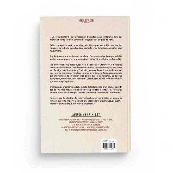 L'Esclavage au Point de Vue Musulman - Ahmed Chafik Bey - Editions Héritage